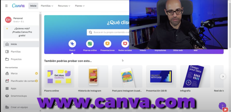 Entra en Canva.com, la herramienta de disen╠âo en li╠ünea