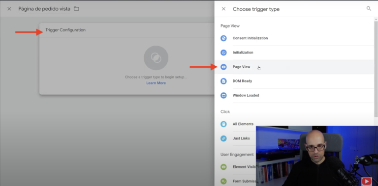 En la configuración del trigger, selecciona la opción de Page View en Google Tag Manager