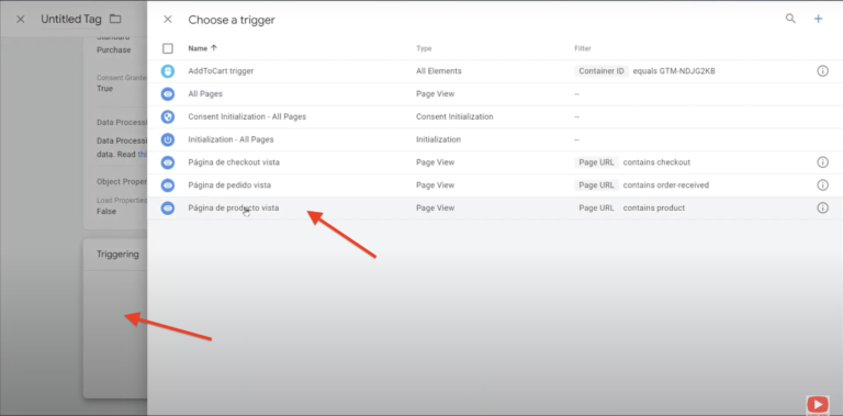 configura la etiqueta para asociarla al trigger página de producto vista que creaste en el paso anterior.